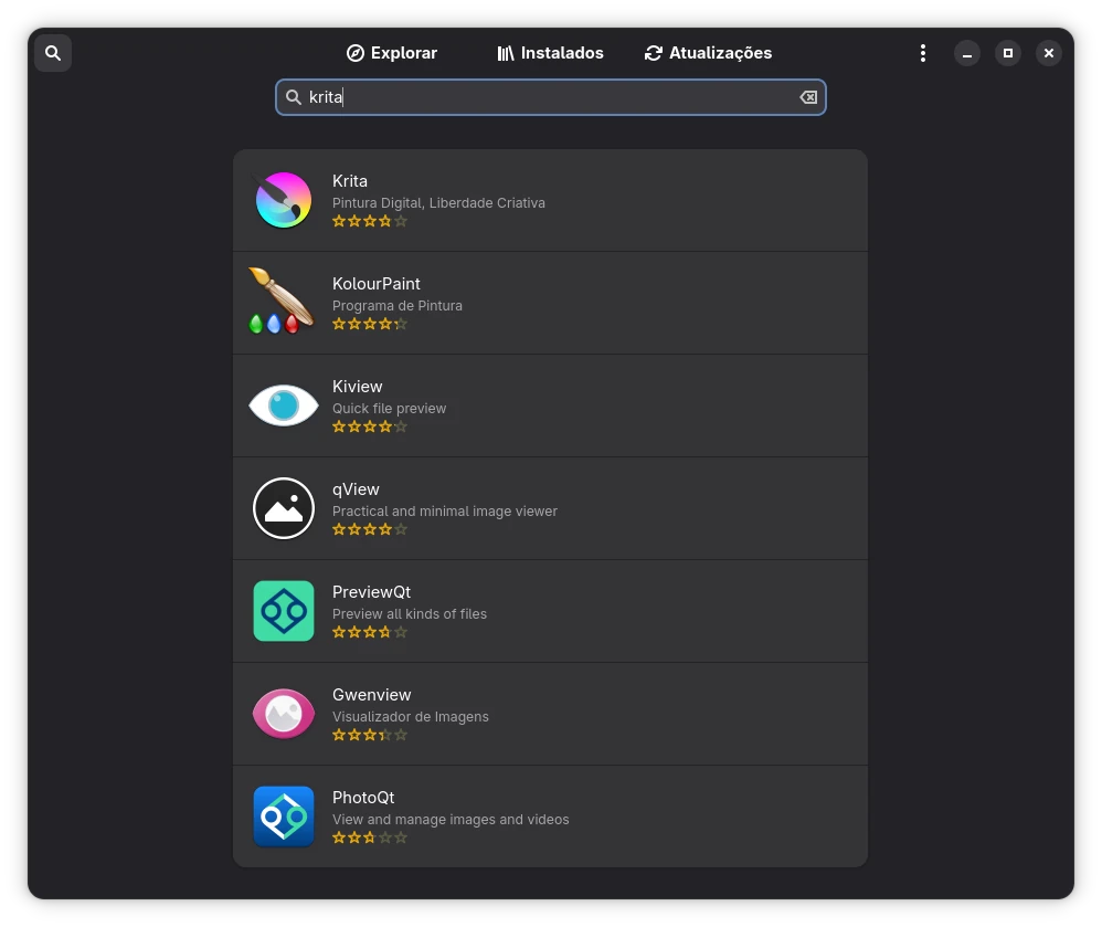 Loja de aplicativos Como instalar o Krita para iniciantes no Linux